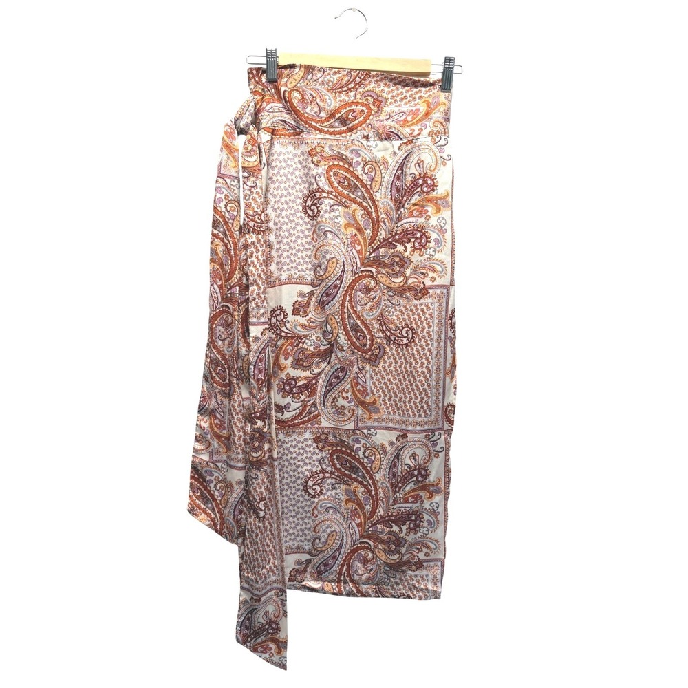 Take A Walk With Me Rust Paisley Print Satin Wrap Midi Skirt Lulu's Med